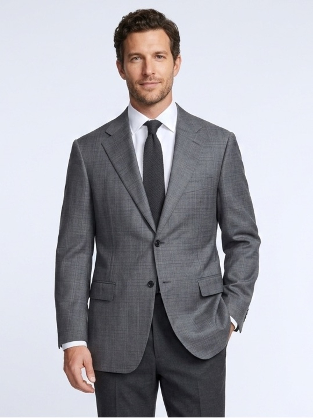 137 CANALI Men's Wool Regular Fit Glen Plaid Single Breasted Blazer - Grey, 48R